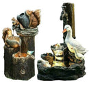 2PCS Solar Power Duck & Squirrel Family Garden Water Feature Fountain Statue