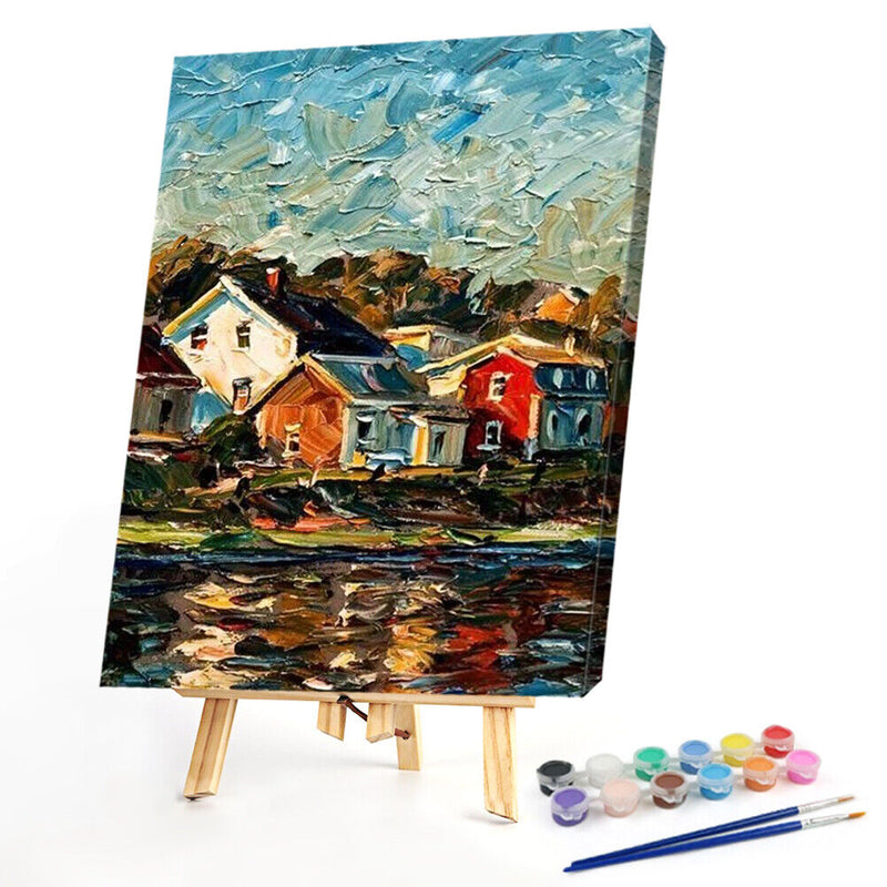 River House Frameless Picture Oil Paint By Numbers Hand Painted Picture Kit
