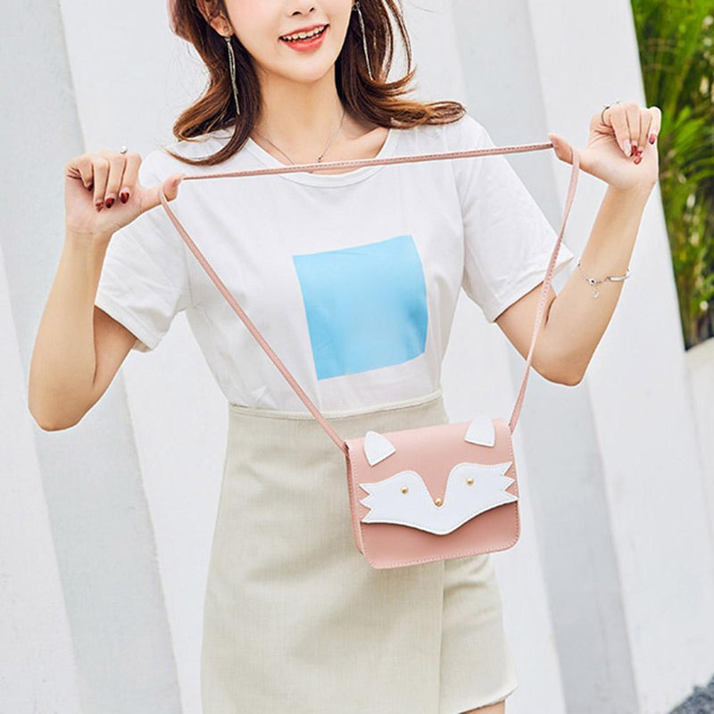 Women PU Leather Crossbody Cute Cartoon Cat Mini Square Shoulder Bag (Pink)