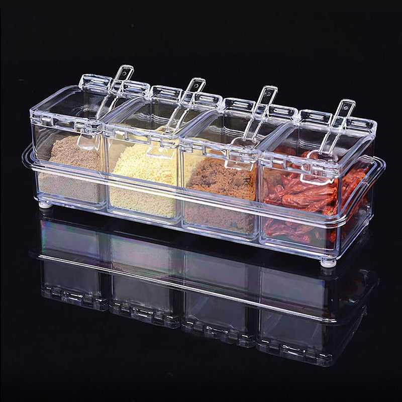 Transparent Seasoning Box Four Compartment Safe Material Seasoning Jar Set