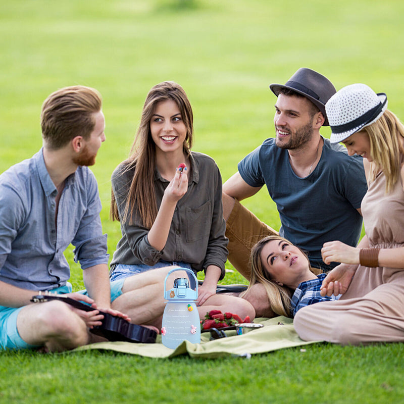 Water Bottle - Cute Belly Bottles Water Jug with Time Marker 1.3L (Blue) Newly