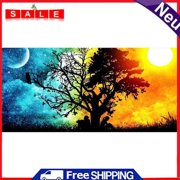 Sun Moon Tree Oil Paint By Numbers Kits Canvas Picture Wall Art DIY Craft Color
