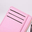Women Retro Leather Coin Purse Zipper Litchi Pattern Men Card Holder (Pink)