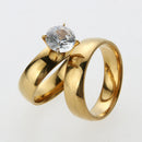 1 Pair Fashion Stainless Steel Rhinestone Lovers Couple Rings (Size 7)