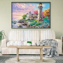 5D DIY Full Round Drill Diamond Painting Beach House Lighthouse Drawing