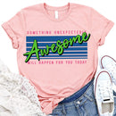 Stripe Awesome Print Letter Tea T-Shirt (Pink XXL)