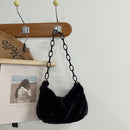 Retro Women Acrylic Chain Plush Underarm Bag Casual Small Handbags (Black)