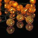 Solar Moroccan Ball Lamp String LED Metal Hollow Fairy Warm Light (7m) Newly
