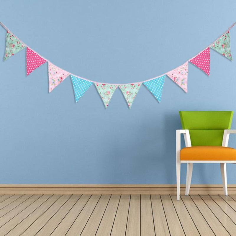 12 Flags 3.2m Pink Flower Cotton Party Wedding Pennant Bunting Banner Decor