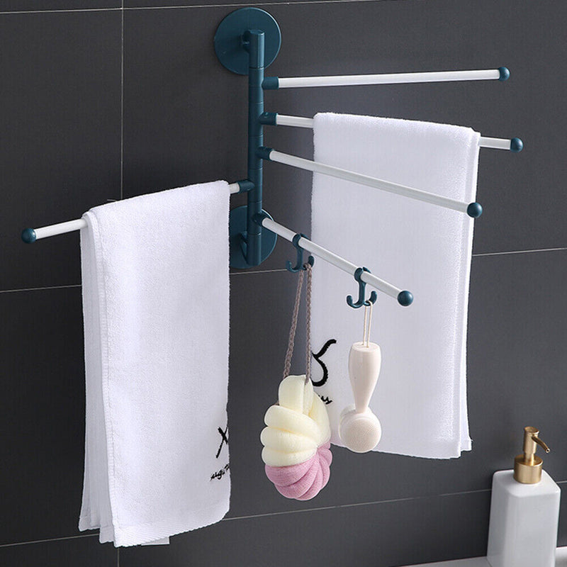 5 Bar Wall Mounted Rotating Towel Rack Bathroom Bath Towel Holder (White) Newly