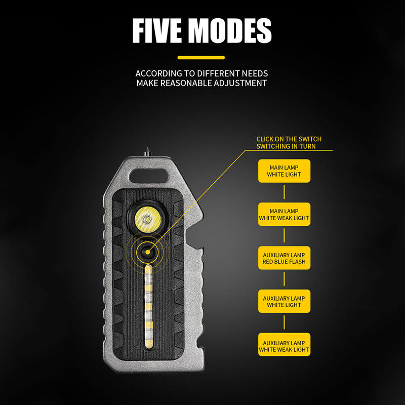 COB LED Mini Flashlight Camping Whistle 5 Mode Waterproof Flashlight