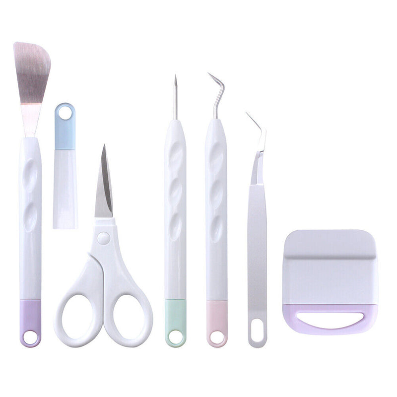 7x Vinyl Weeding Tools Silhouettes Scraper Tweezers Scissor Craft (Red)