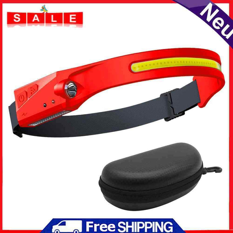 2 pcLED COB Headlamp Rechargeable Camping Waterproof Sensor Headlights (Red)