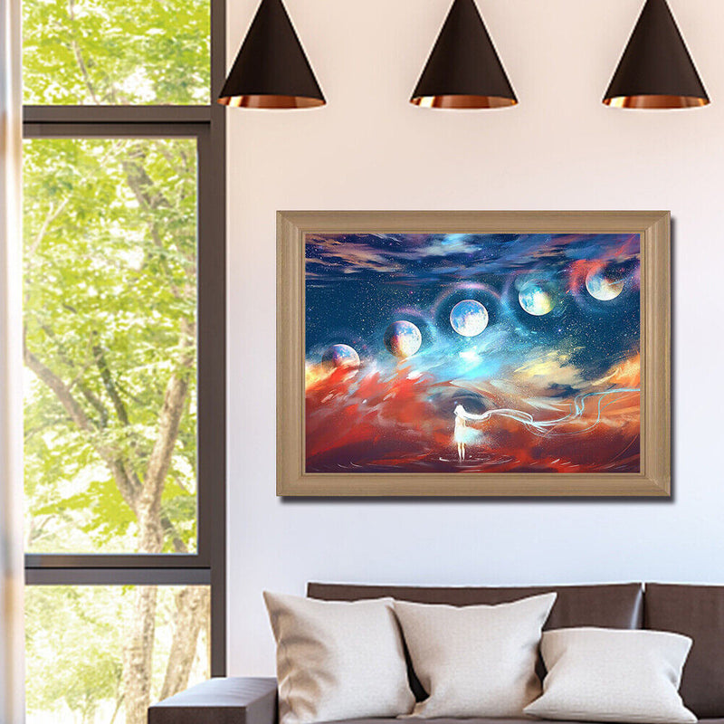 Planet Girl Oil Paint By Numbers DIY Handpainted on Canvas Wall Art Picture