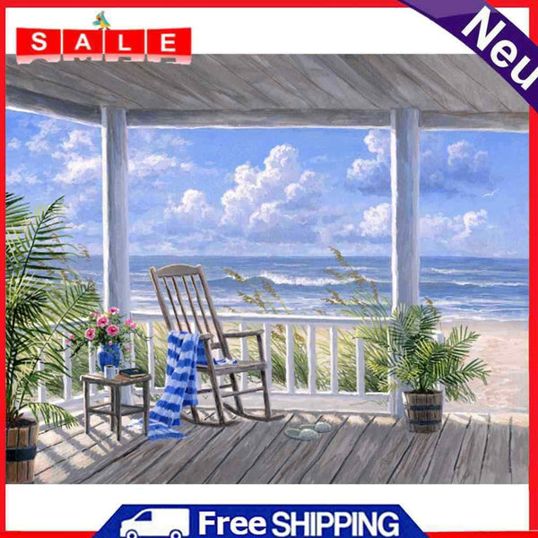 Oil Painting By Numbers Acrylic Handmade Afternoon by Sea Digital Picture Decor