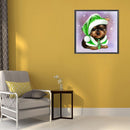5D Diamond Painting Dog in Green Hat Full Round Drill DIY Wall Art Crafts M