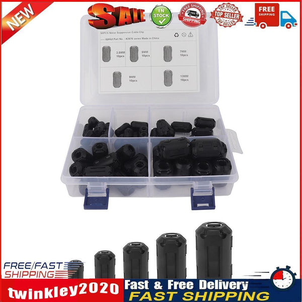 50pcs Clip-on Ferrite Ring Choke Noise Suppressor 3.5mm 5mm 7mm 9mm 13mm Newly