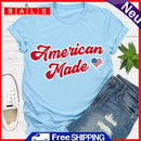 Independence Day Print Letter T-Shirt (Light Blue S)