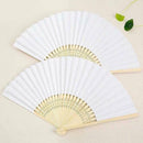 White Hand Held Fan Folding Bamboo Paper Wooden Wedding Party Decor Events V4I1