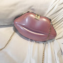 Lips Women PVC Handbags Chain Messenger Bags Shoulder Party Clutch (Pink)