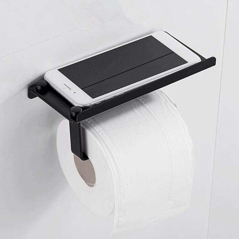 Wall Mounted Toilet Paper Tissue Paper Holder Phone Storage Shelf (Black) Newly