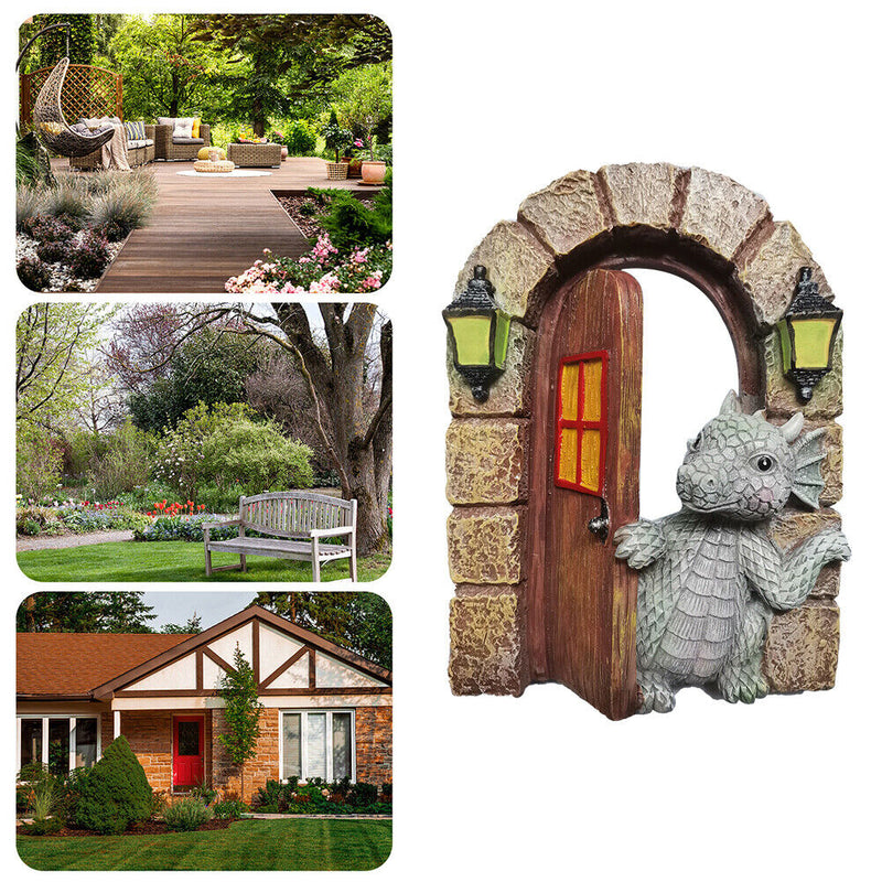 Dinosaur Climbing Windows Sculpture Garden Dragon Opening Door Statue (B) Newly