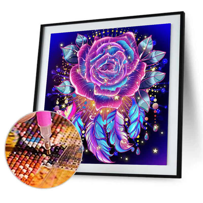 5D DIY Diamond Painting Neon Feather Full Round Drill Mosaic Decor (A1145) Newly