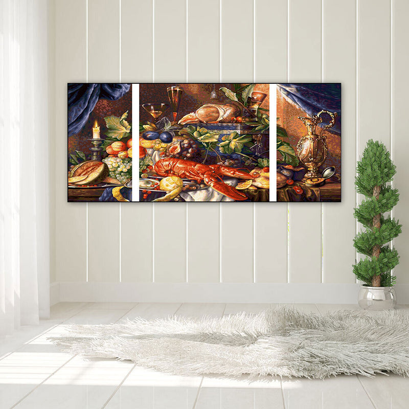 3pcs Various Foods Oil Paint By Numbers Kits DIY Handpainted Home Decoration