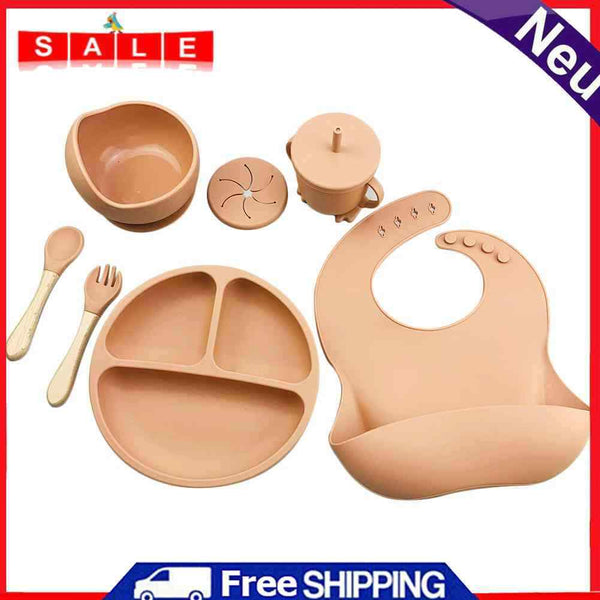 6pcs Silicone Baby Feeding Anti Brief Plates for Food Kids Tableware (Orange Red)