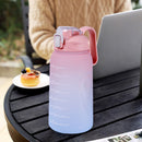 2L Water Bottle Straw Cup Time Marker Sports Drinking Fitness Jugs (Pink) Newly