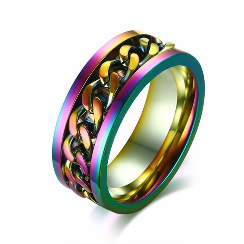 Wedding Party Stainless Rotatable Chain Ring Titanium Steel Spinner Band Rings