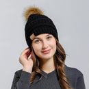 Autumn Winter Warm Knit Hat Korean Lovely Pompom Unisex Crochet Cap (Black)