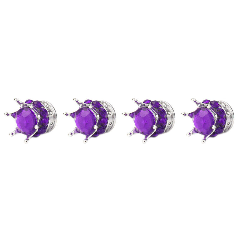 4pcs Car Rhinestone Crown Wheel Tire Valve Cap Auto Dust Air Cover (Purple)