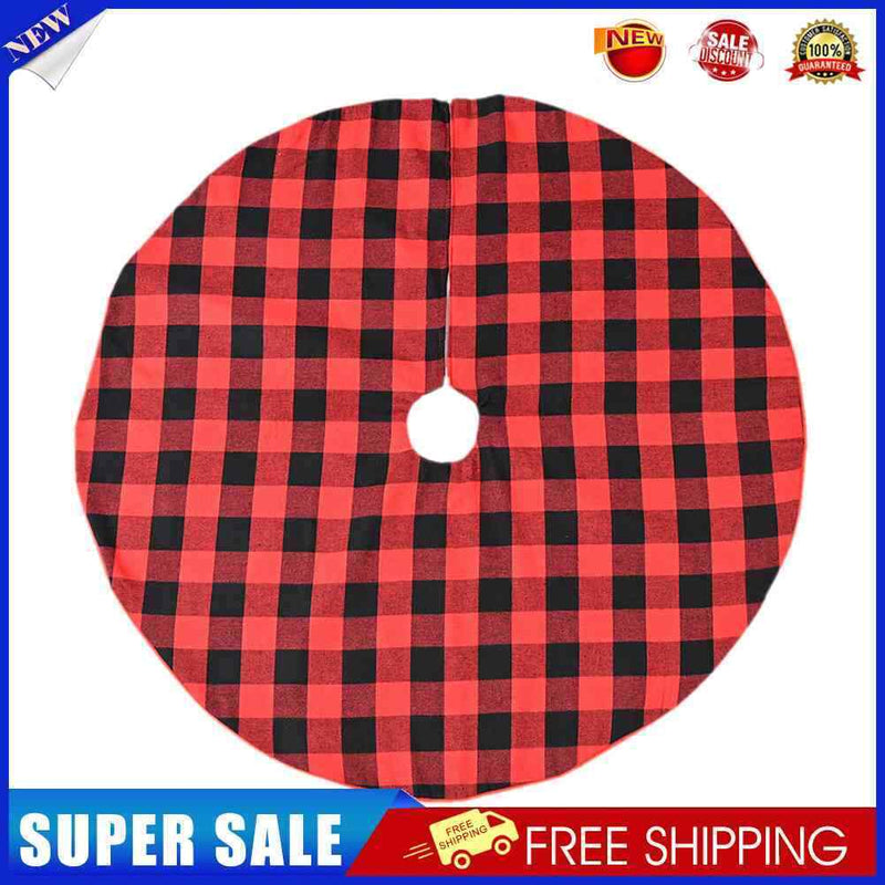 Christmas Tree 35 inch Cover Carpet Skirt Black Red Plaid Xmas Home Ornaments