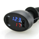 3in1 Car Cigarette 12V Dual USB Charger LED Thermometer Voltmeter Black
