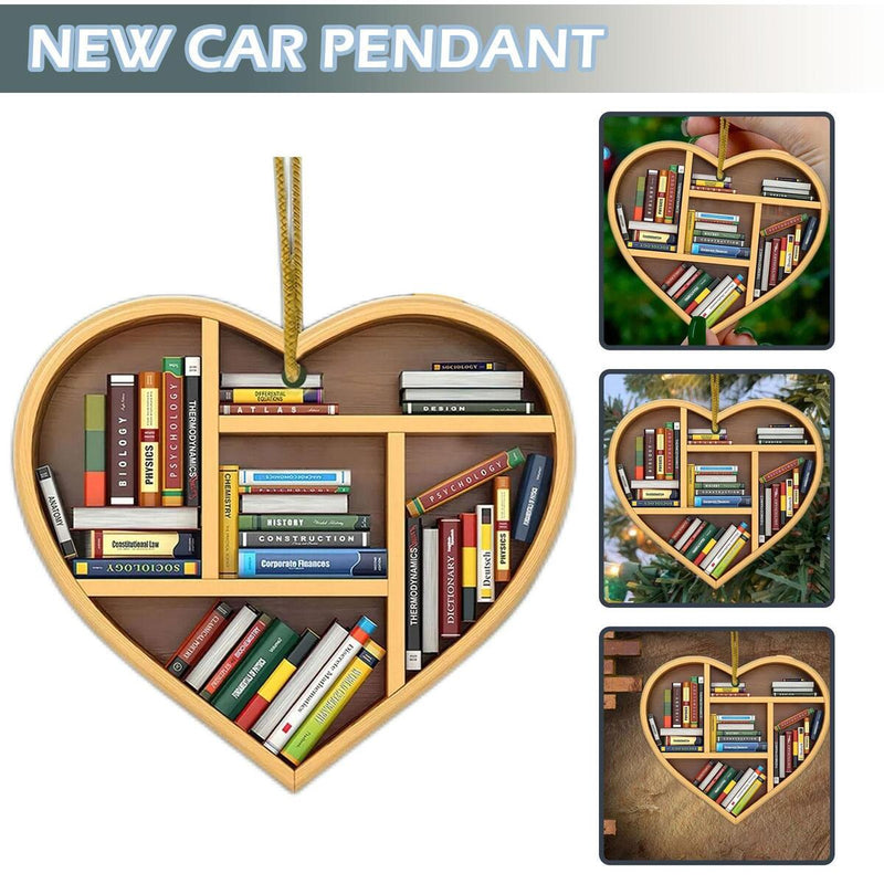 Book Lovers Heart-Shaped Bookshelf Pendant Ornament Christmas Tree Decor x 1 Pc#