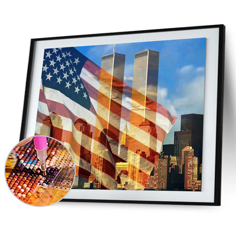 5D DIY Full Round Drill Diamond Painting National Flag Twin Towers Mosaic Art
