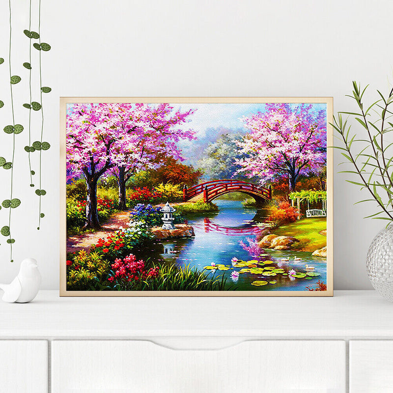 DIY Paint By Number Kit Small Bridge Flowing Water No Frame for Home Decor