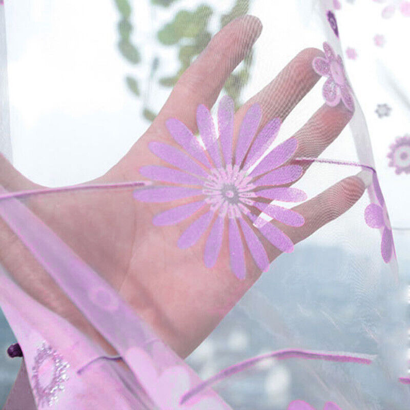 Floral Printed Tulle Voile Window Curtain Sheer Drape 200x100CM Purple