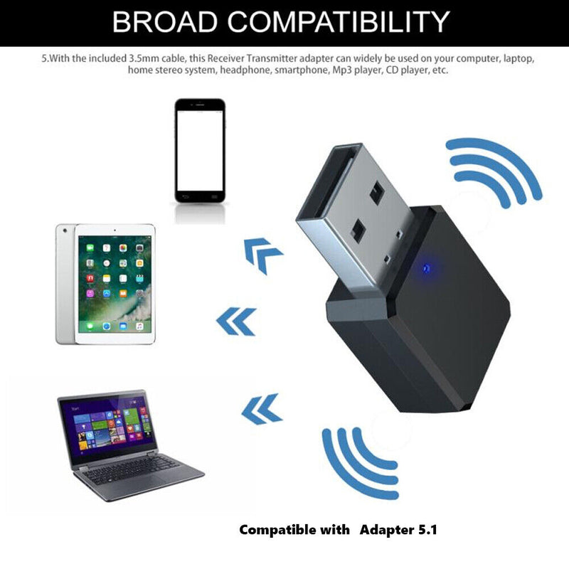 2pcs KN318 Bluetooth-compatible 5.1 USB Adapter 3.5mm Stereo Audio Receiver
