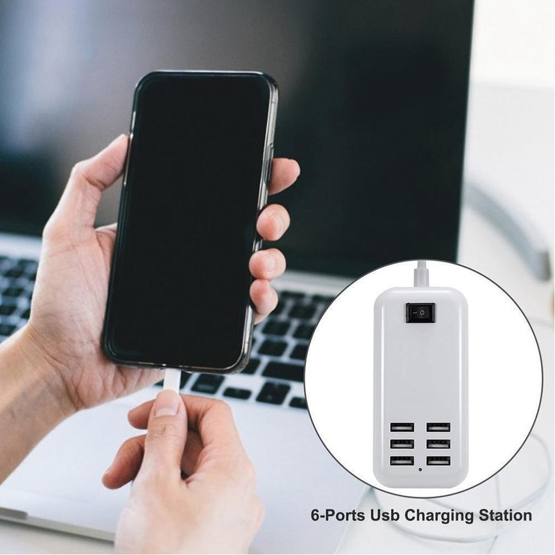 1.5m Cable Multi 6-Ports Portable Power Supply USB Phone Charger Socket Adapter