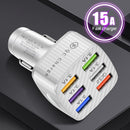 15A 6 Ports USB Car Charger QC3.0 Fast Charging Cell Phone Adapter (White) Newly