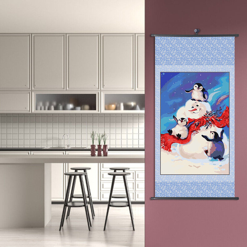 DIY Hand Painted Paint By Numbers Oil Canvas Picture Penguin Snowman Kit Artwork
