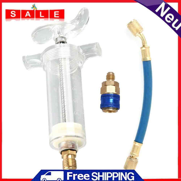 2 Ounce Clear A/C Oil Dye Injector with Low Side Quick Coupler 1/4 SAE R-134a