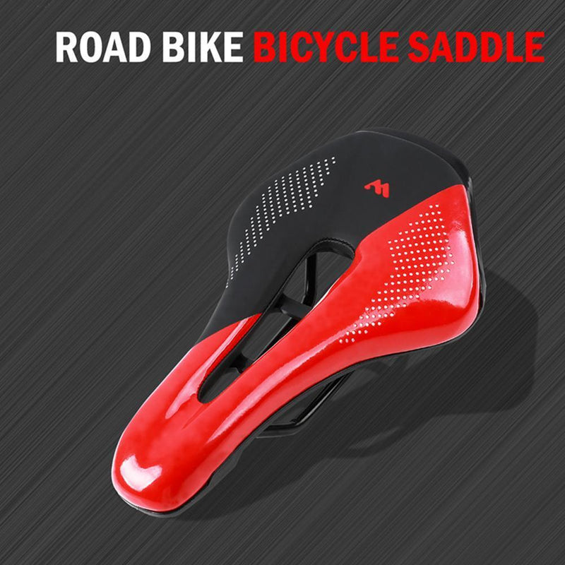 WEST BIKING Bicycle Saddle PU Leather MTB Hollow Seat Cushion (Black Red) Newly