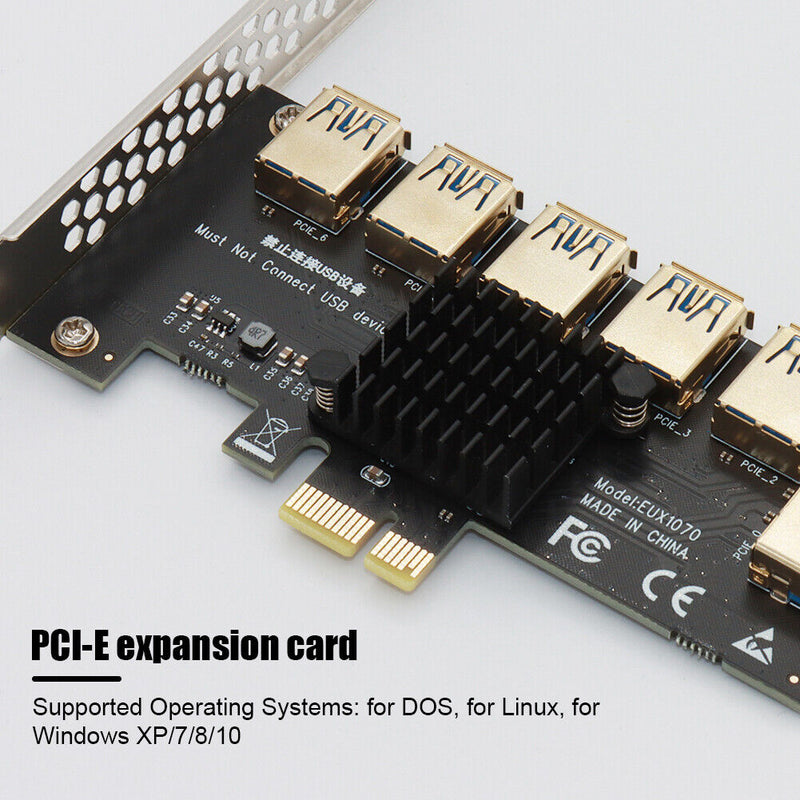 PCI-E 1x 1 to 7 Riser Card Adapter Multiplier PCI-Express USB 3.0 Converter
