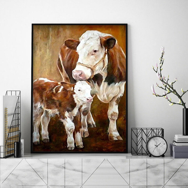 Cow Mother and Child Oil Paint By Numbers Kit Canvas Drawing DIY Coloring A