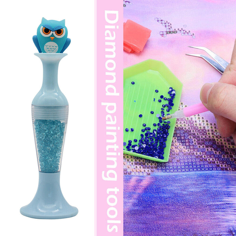 Vase 5D Diamond Painting Point Drill Pen DIY Craft (Blue Owl w/ Drill)