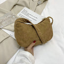 Fashion Women Corduroy Shoulder Underarm Bag Solid Color Handbags (Brown)