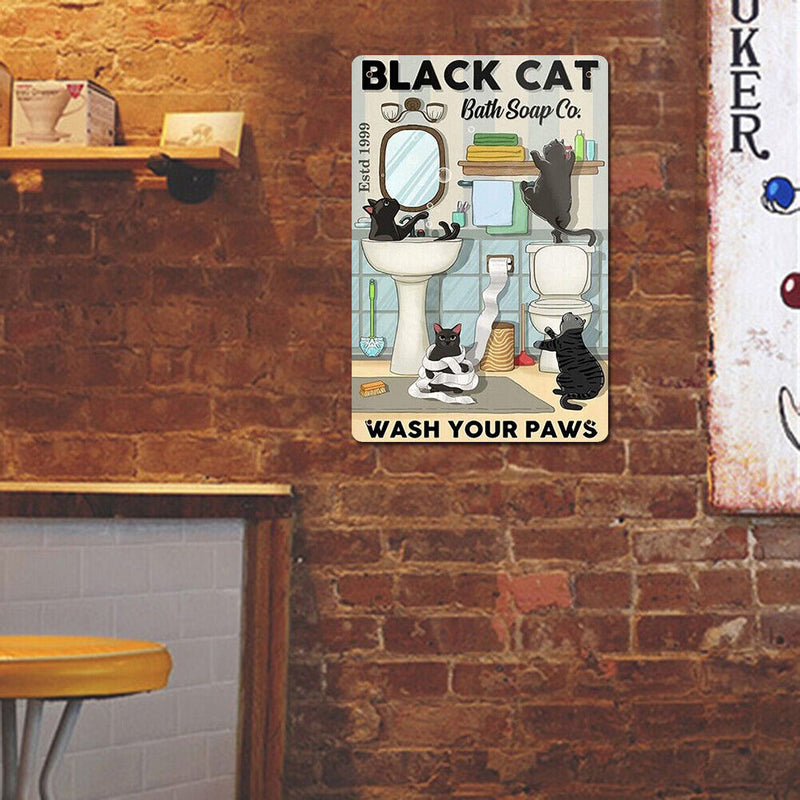 Washroom Black Cat Metal Plate Tin Sign Retro Iron Painting Wall Art Home Poster